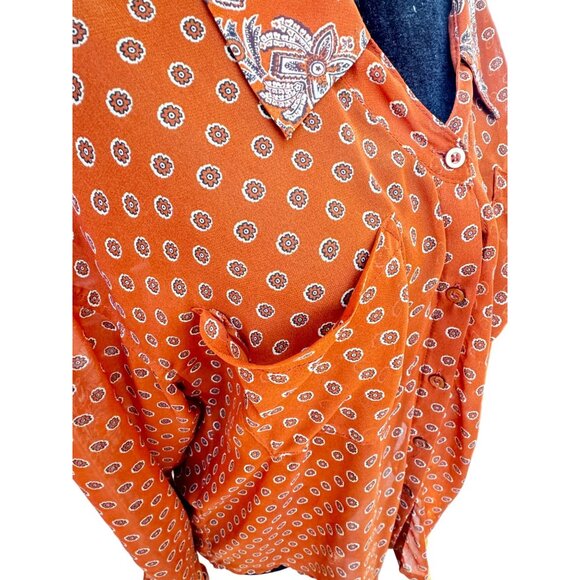 Free People Women's Orange Paisley Long Sleeve Blouse Size Small - Picture 5 of 16